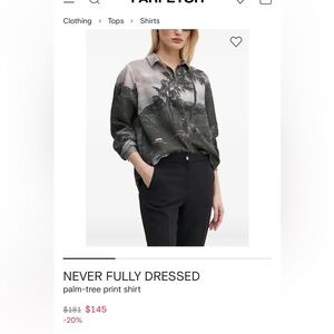 Never Fully Dressed Palm Tree Print Black Gray Button Down Collared Shirt Size 2